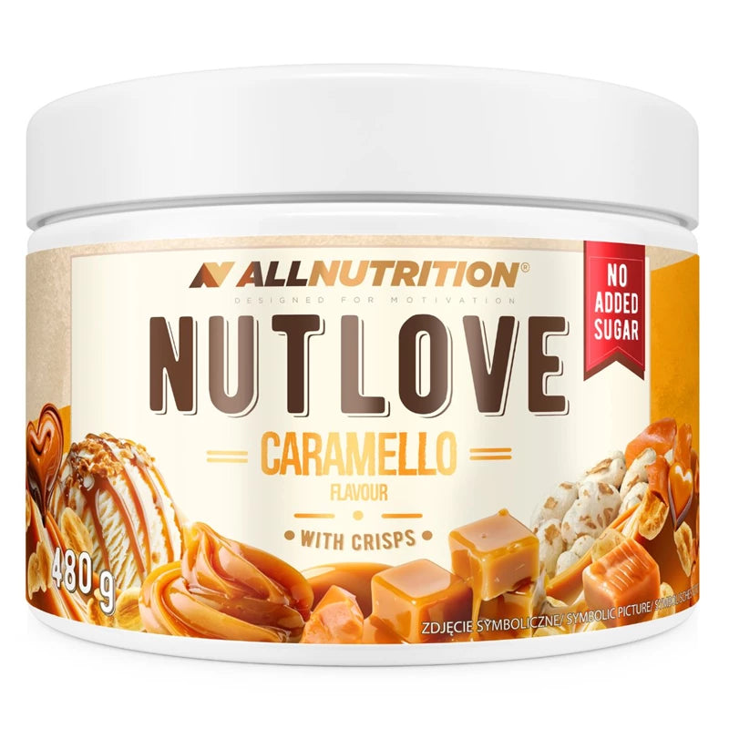ALLNUTRITION NUTLOVE Caramello 480 g – Karamellcreme mit Reiscrispies