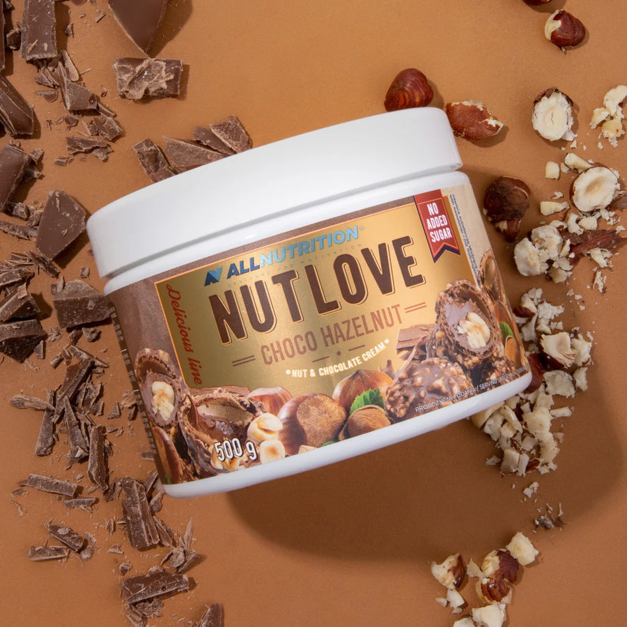 ALLNUTRITION NutLove Schokoladen-Haselnuss-Aufstrich in 500 g, cremig und lecker, ideal für Brot und Gebäck