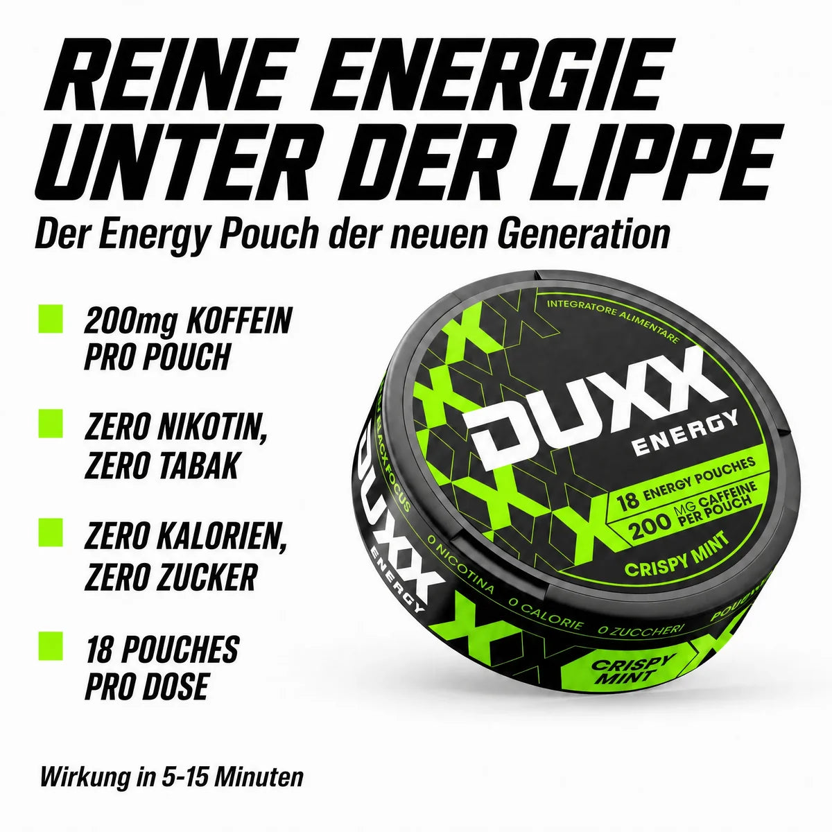 DUXX Energy Pouches Koffein Pouches für Energie & Fokus | 18 Stück