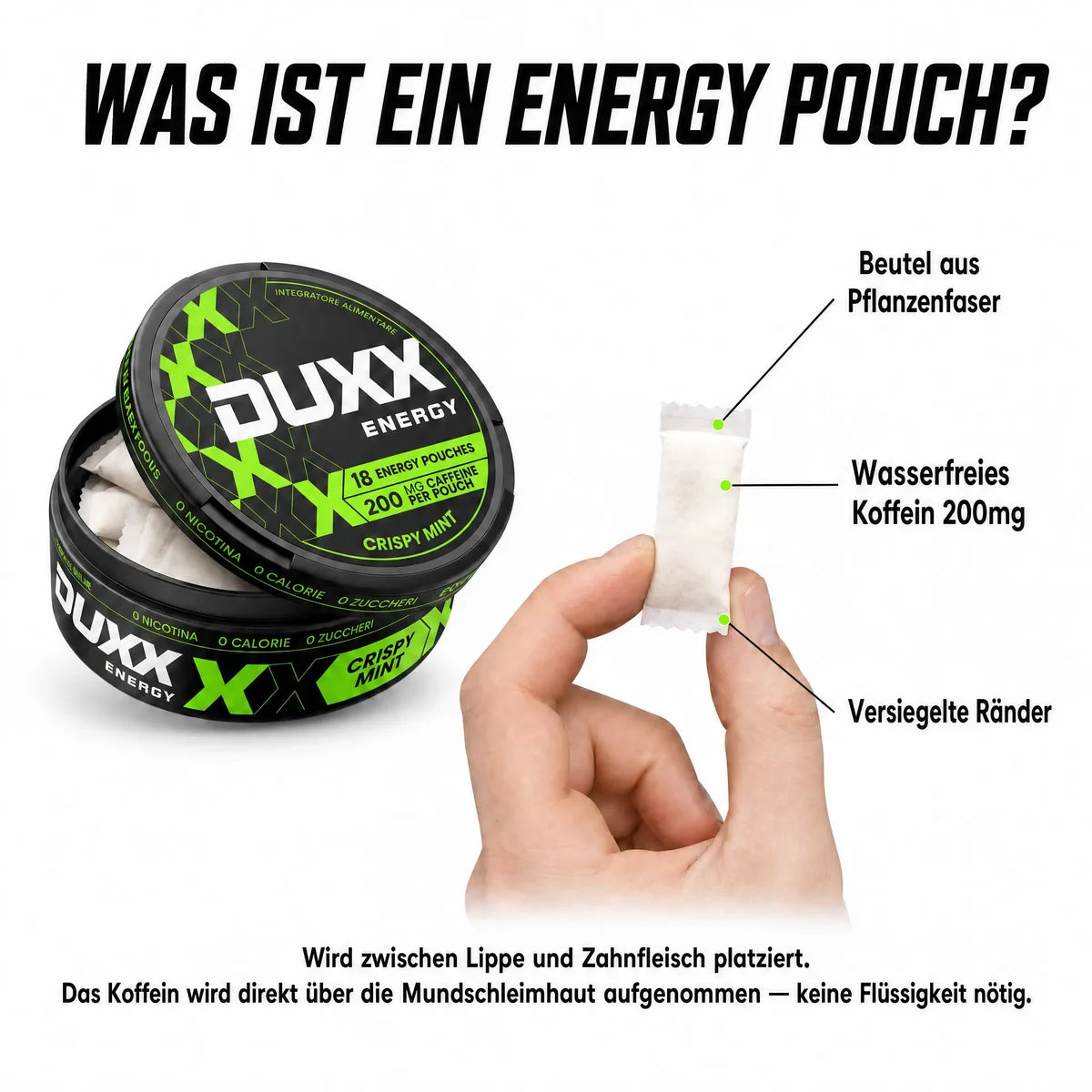 DUXX Energy Pouches Koffein Pouches für Energie & Fokus | 18 Stück