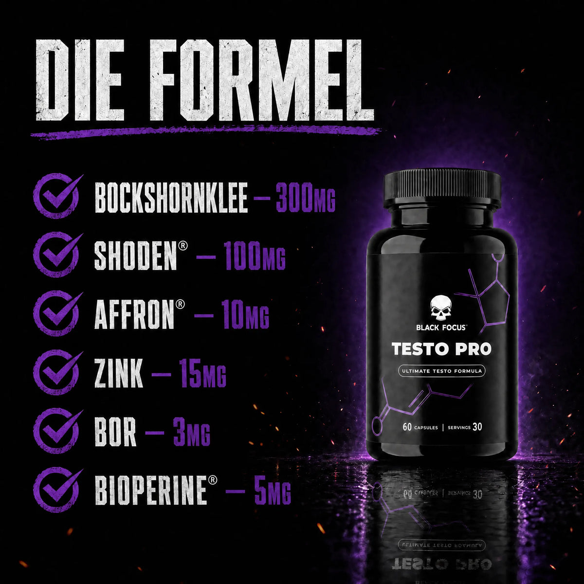 Black Focus Testo Pro Testosteron Booster 60 Kapseln