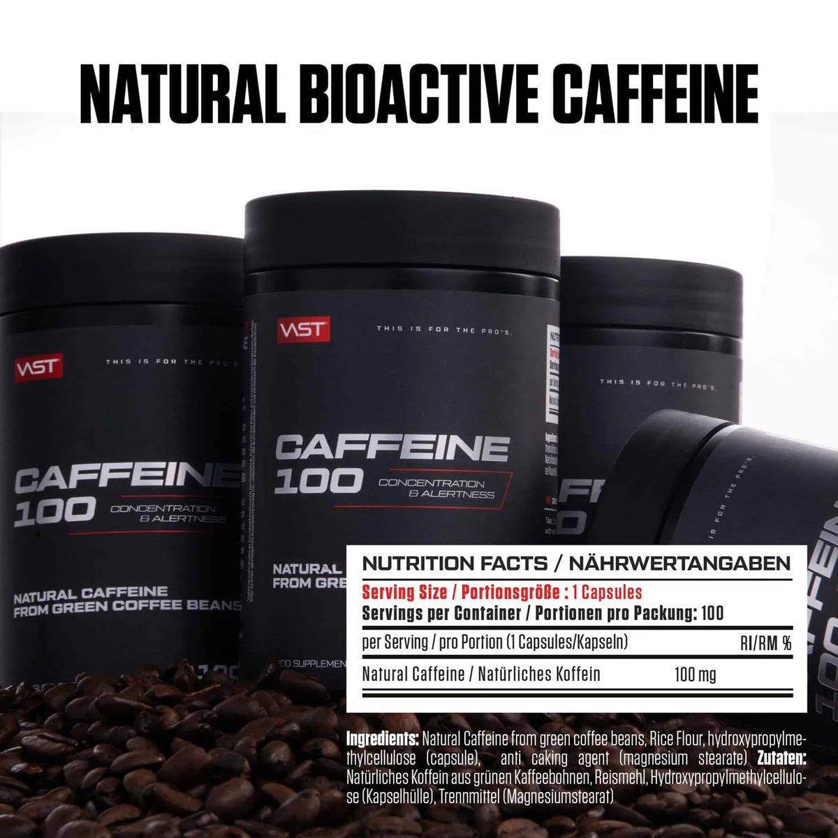 VAST Caffeine 100 – Natürliches Koffein | 100 vegane Kapseln