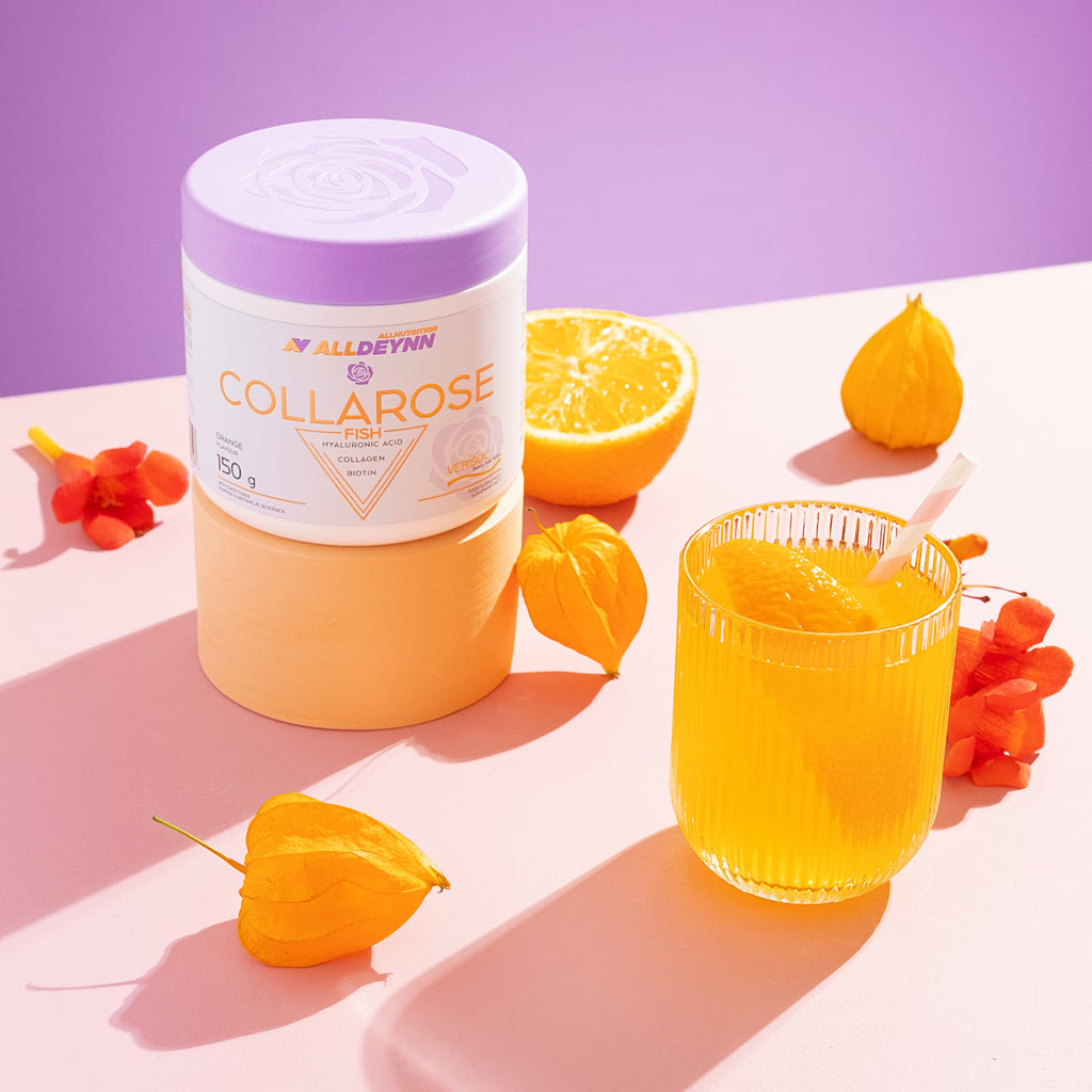ALLNUTRITION ALLDEYNN COLLAROSE FISH Beauty- und Haarpflege, 150g, zeigt die Verpackung des Produkts mit weißen und rosa Akzenten