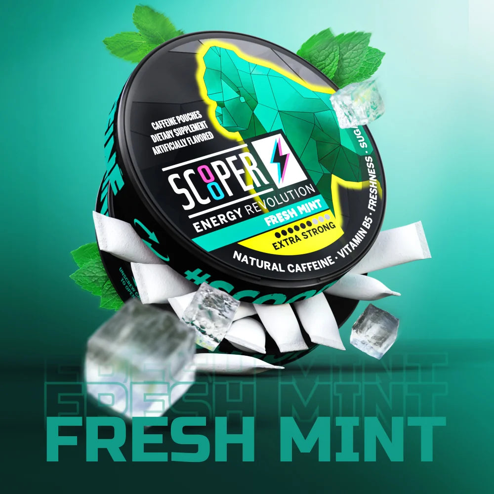 SCOOPER Energy Pouches Koffein 80mg Fresh Mint Extra Strong