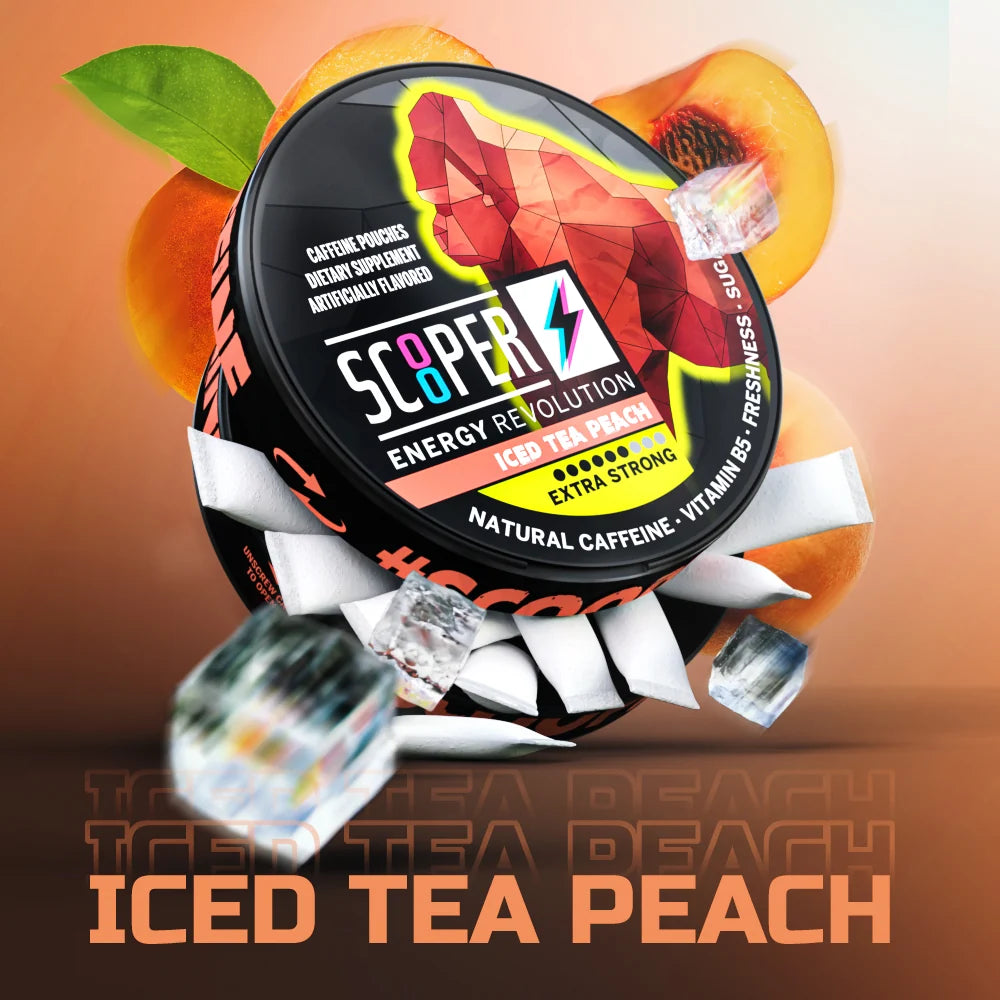 SCOOPER Energy Pouches Koffein 80mg Iced Tea Peach Extra Strong
