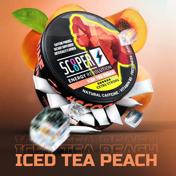 SCOOPER Energy Pouches Koffein 80mg Iced Tea Peach Extra Strong