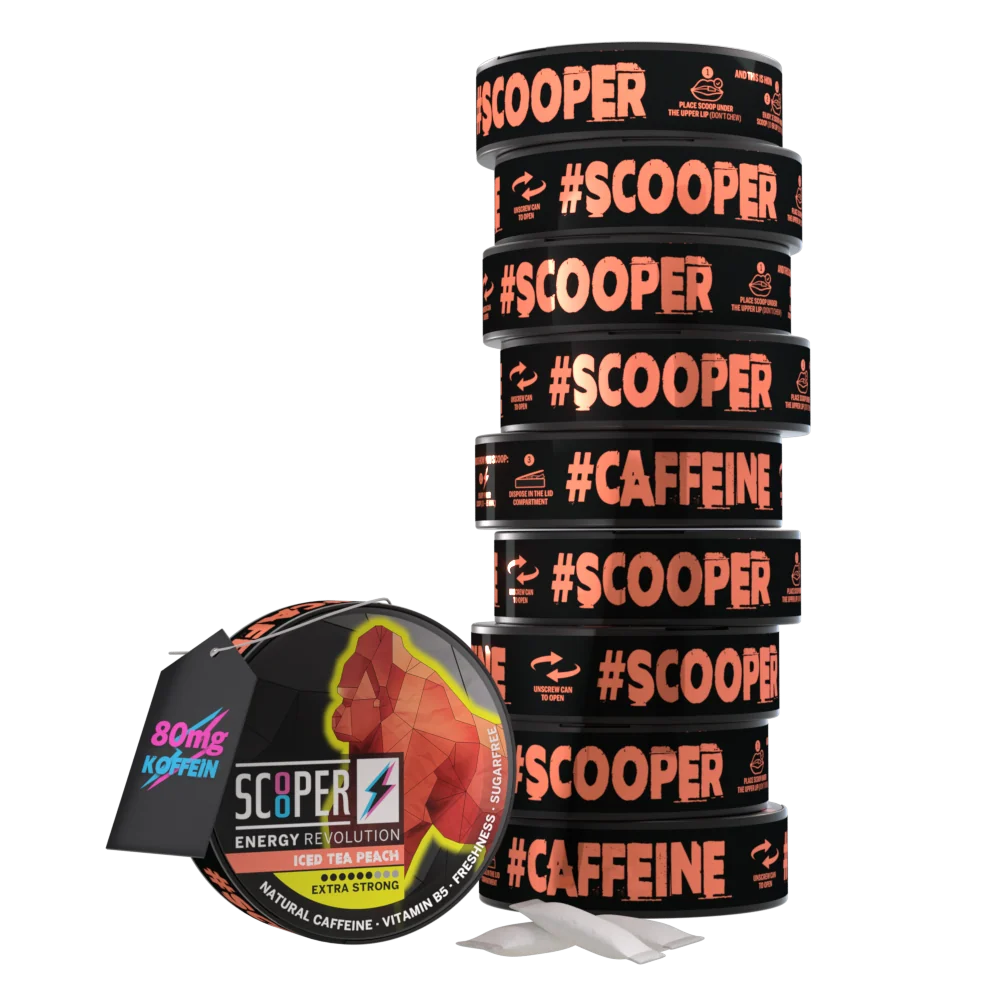 SCOOPER Energy Pouches Koffein 80mg Iced Tea Peach Extra Strong