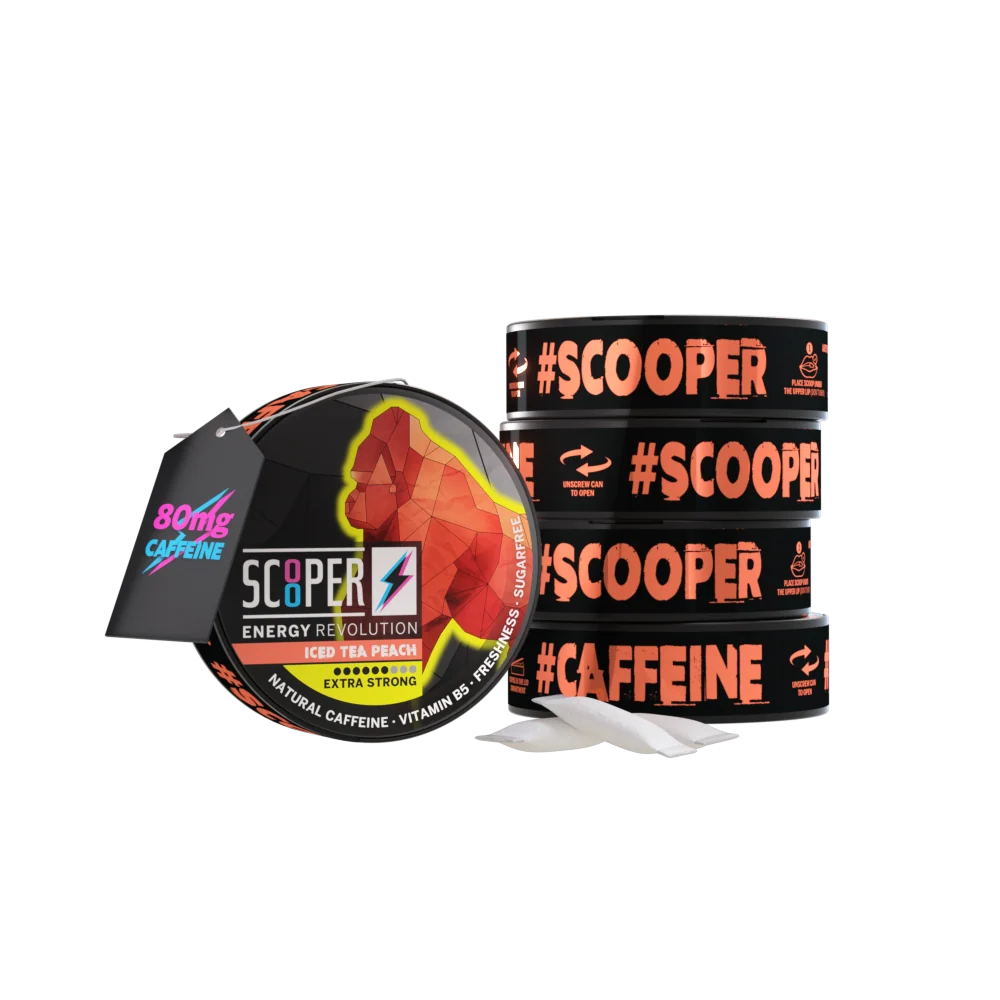 SCOOPER Energy Pouches Koffein 80mg Iced Tea Peach Extra Strong