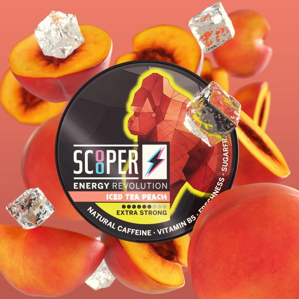 SCOOPER Energy Pouches Koffein 80mg Iced Tea Peach Extra Strong