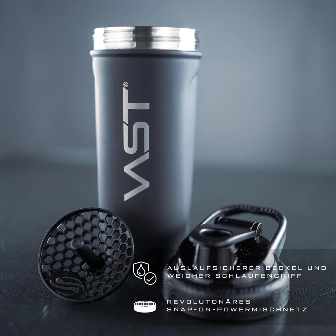 VAST Smartshake® Edelstahl Shaker, 900ml, mit Deckel und Verschluss, für Getränke und Proteinshakes, rostfreier Edelstahl