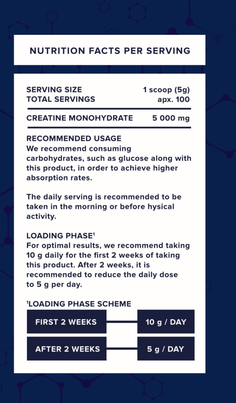 Veiny Galaxy Creatine Monohydrat 500g, Creatin-Pulver in einer transparenten Verpackung, ideal für Muskelaufbau.