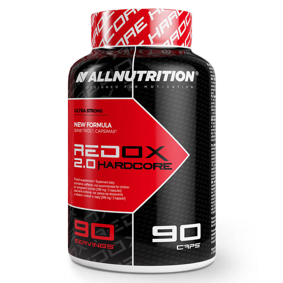 ALL NUTRITION REDOX HARDCORE 2.0 Fatburner Kapseln, sichtbare Dose mit 90 Kapseln, für Fettverbrennung und Energie.