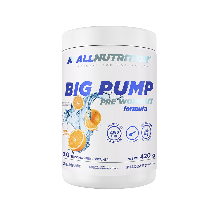 AllNutrition Big Pump Pre-Workout in 420g Dose, Pulver mit Energieförderung und Muskelpump für intensives Training.
