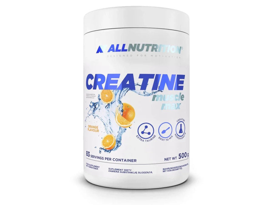 ALLNUTRITION Creatine Muscle Max 500g Kreatin Monohydrat Pulver in orange Verpackung, sportliches Fitness-Produkt