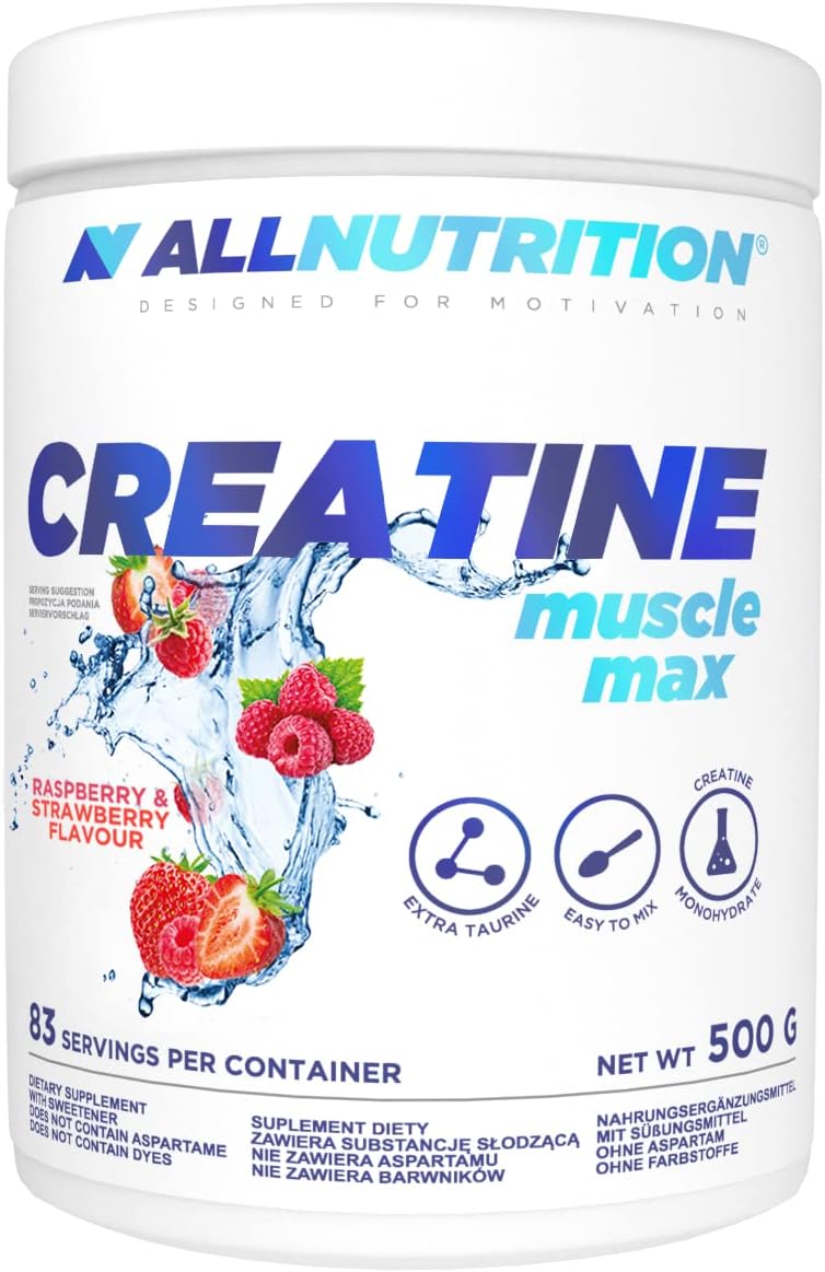 ALLNUTRITION Creatine Muscle Max 500g Erdbeere, Pulver für Muskelaufbau und Energie, in Dose mit Erdbeeraroma