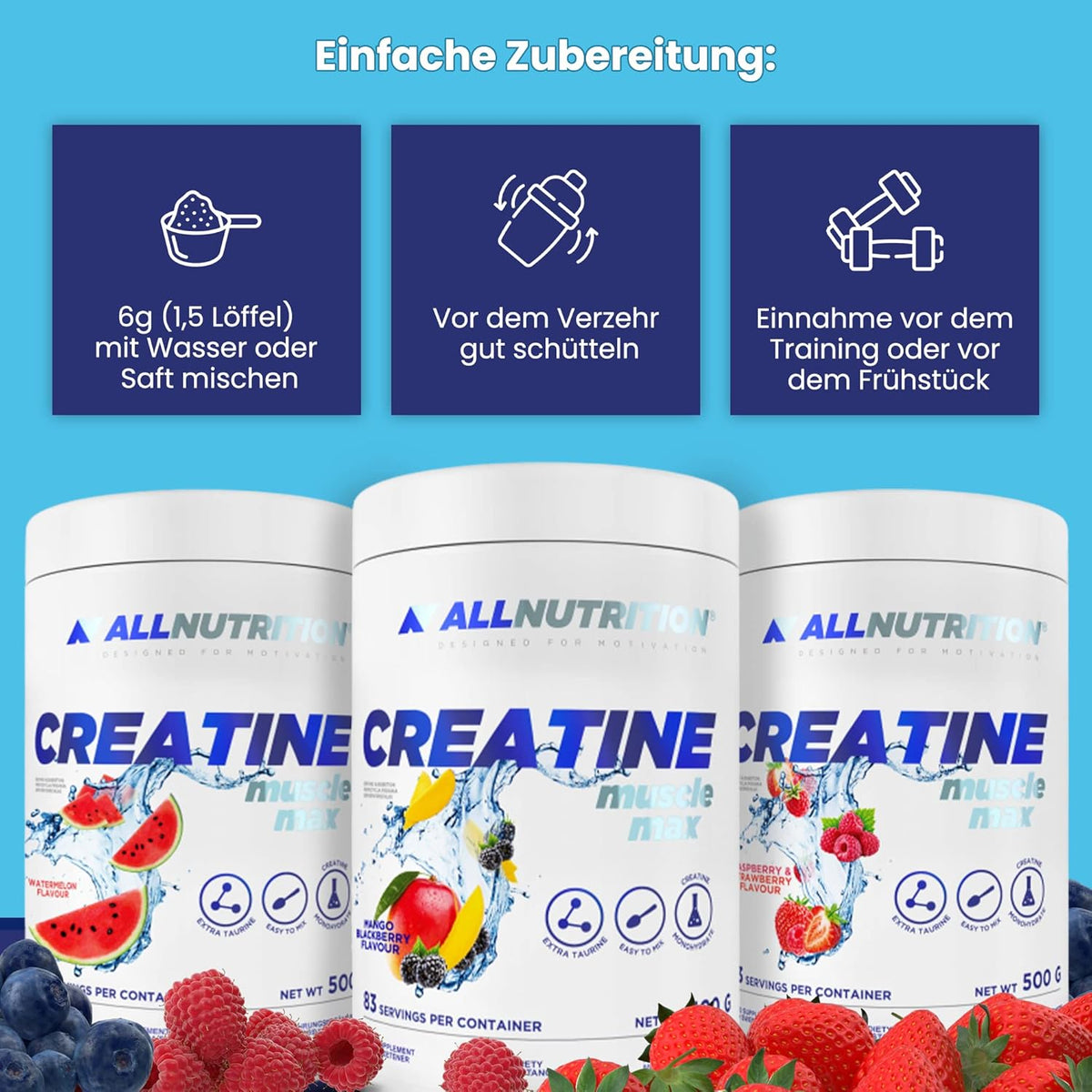 ALLNUTRITION Creatine Muscle Max 500 g in Erdbeergeschmack, hochwertiges Kreatin für Muskelaufbau und Leistungssteigerung.