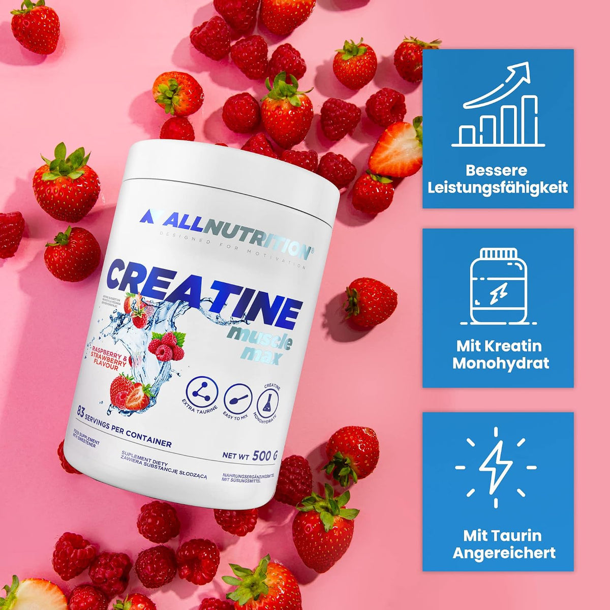 ALLNUTRITION Creatine Muscle Max 500g in Erdbeergeschmack, Pulver für Muskelaufbau und Leistungssteigerung