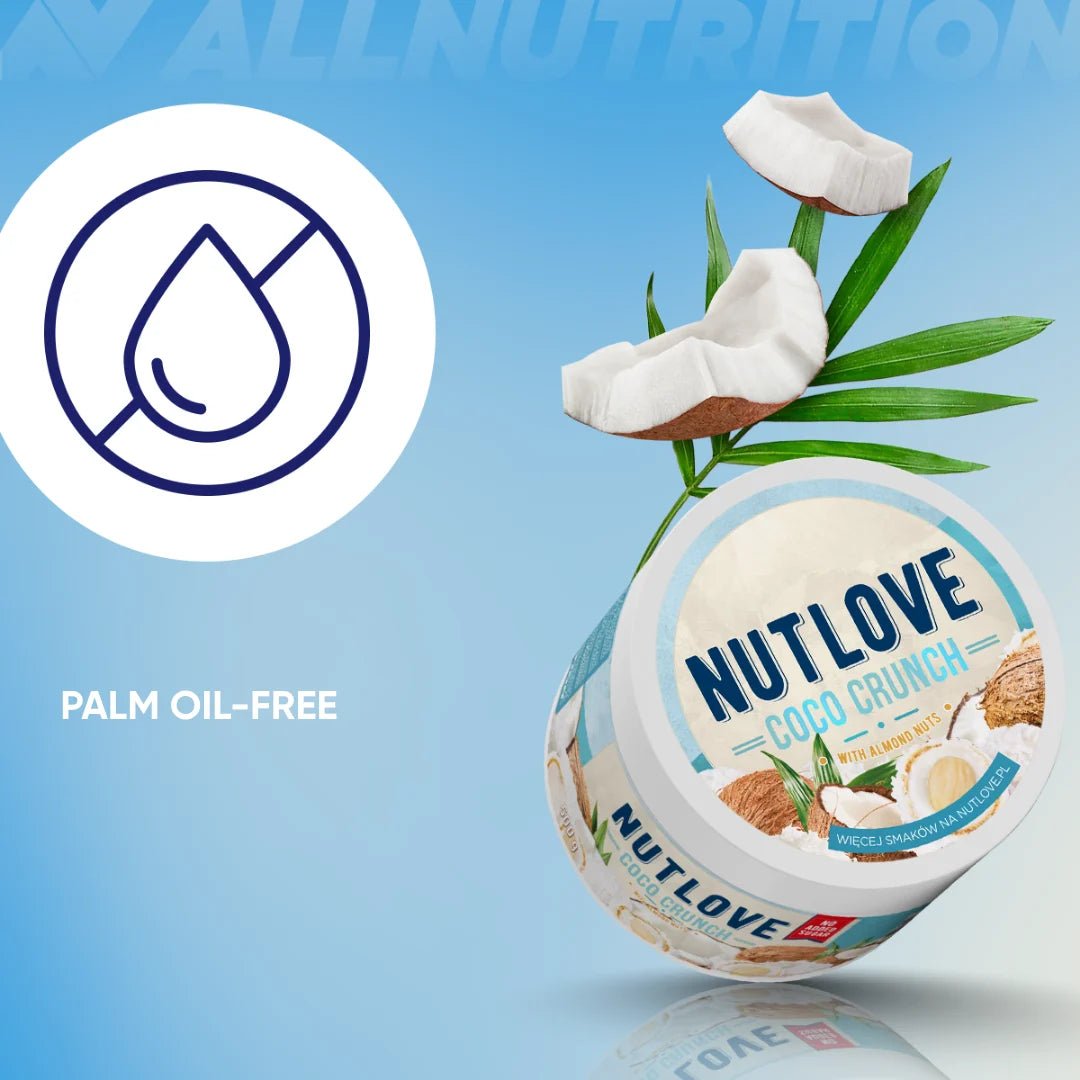 ALLNUTRITION NUTLOVE Coco Crunch Creme in 500 g, cremiger Aufstrich mit Kokosnussgeschmack, sichtbar in der Verpackung