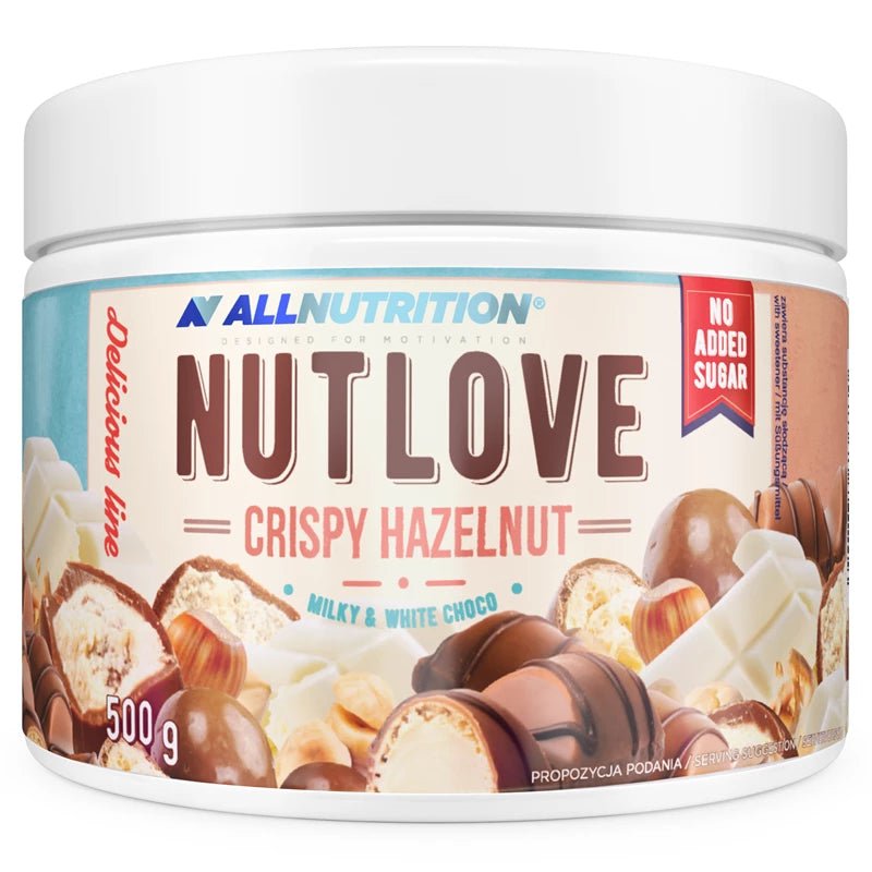 ALLNUTRITION NutLove 500 g Crispy Haselnuss Aufstrich, cremig mit knusprigen Haselnüssen, ideal für Brot und Snacks