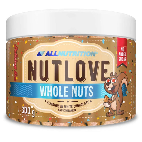 ALLNUTRITION NUTLOVE Wholenut 300 g – Mandeln in weißer Schokolade mit Zimt