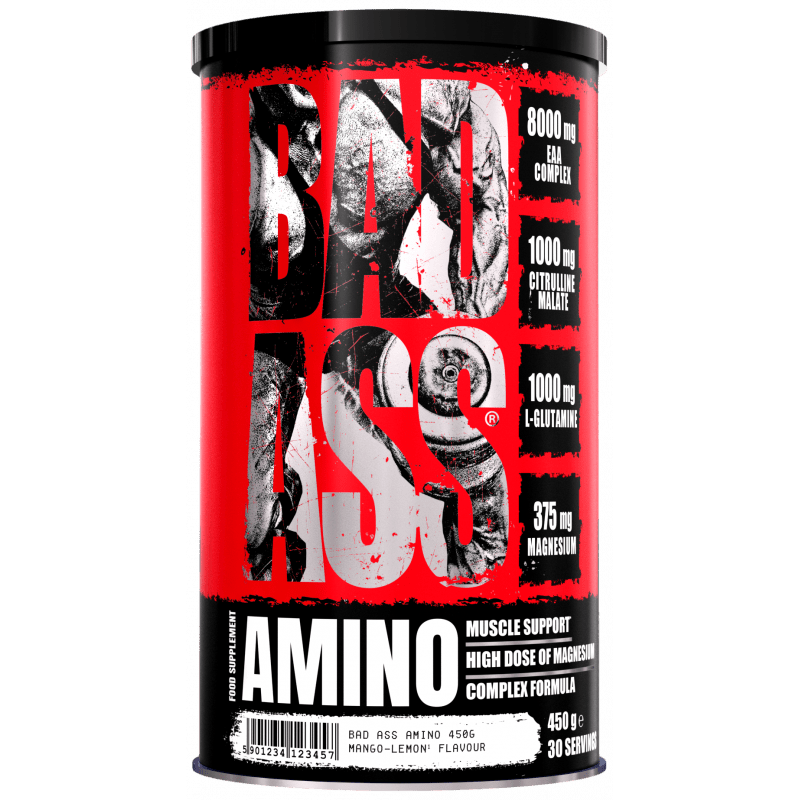 BAD ASS Amino 450 g, Dose mit weißen Aminosäuren, sportliches Design, ideal für Muskelaufbau und Regeneration
