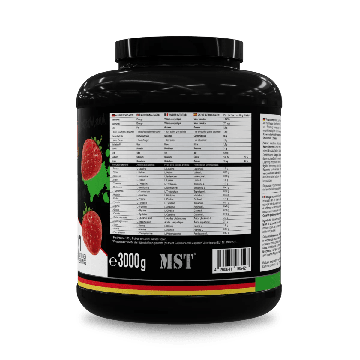 MST Nutrition Best Mass Gainer 3 kg in Erdbeer-Geschmack, cremige Massezunahme mit hochwertigen Inhaltsstoffen.