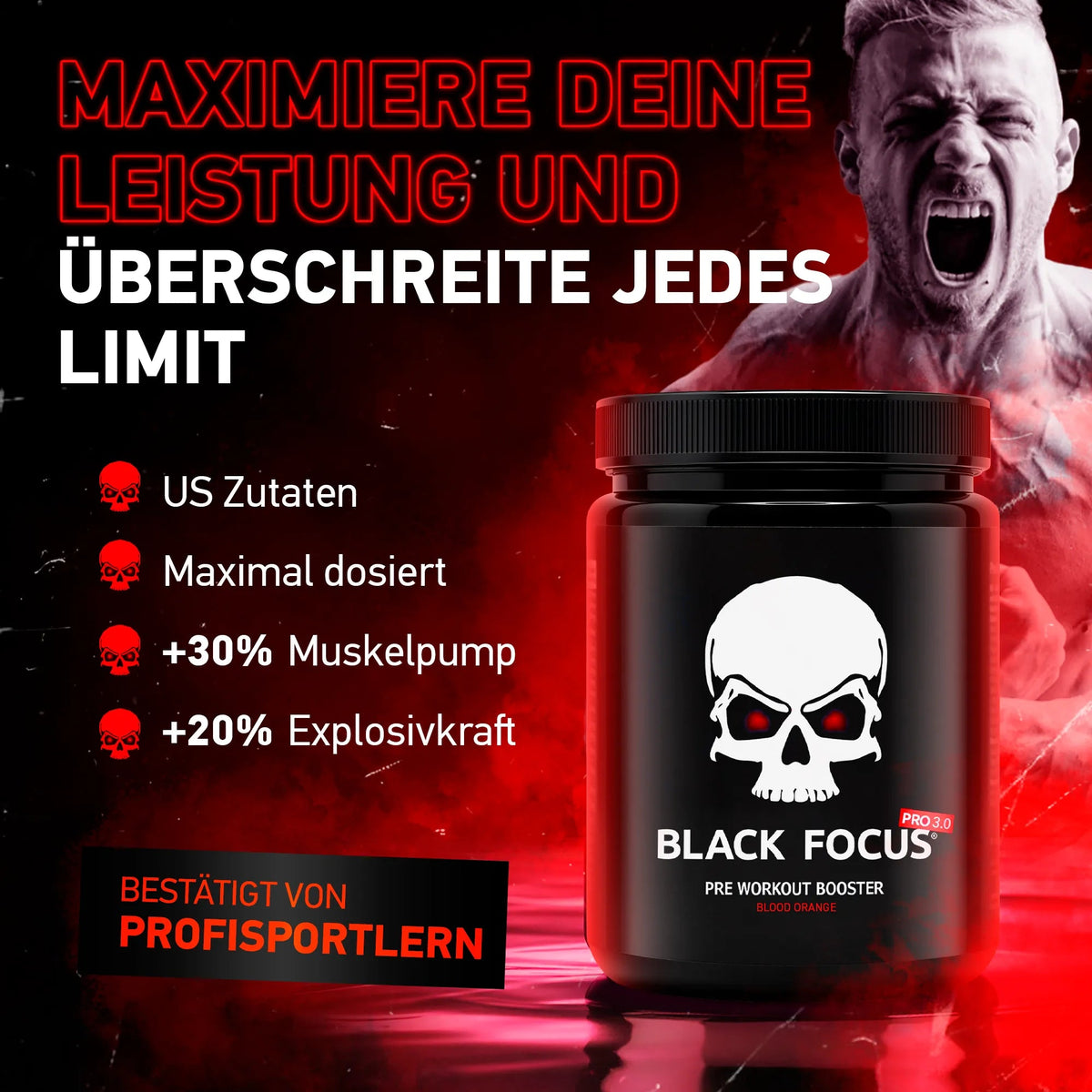Schwarzes Black Focus Pro 3.0 Extreme Pre-Workout Pulver, 400g, für mehr Energie beim Training