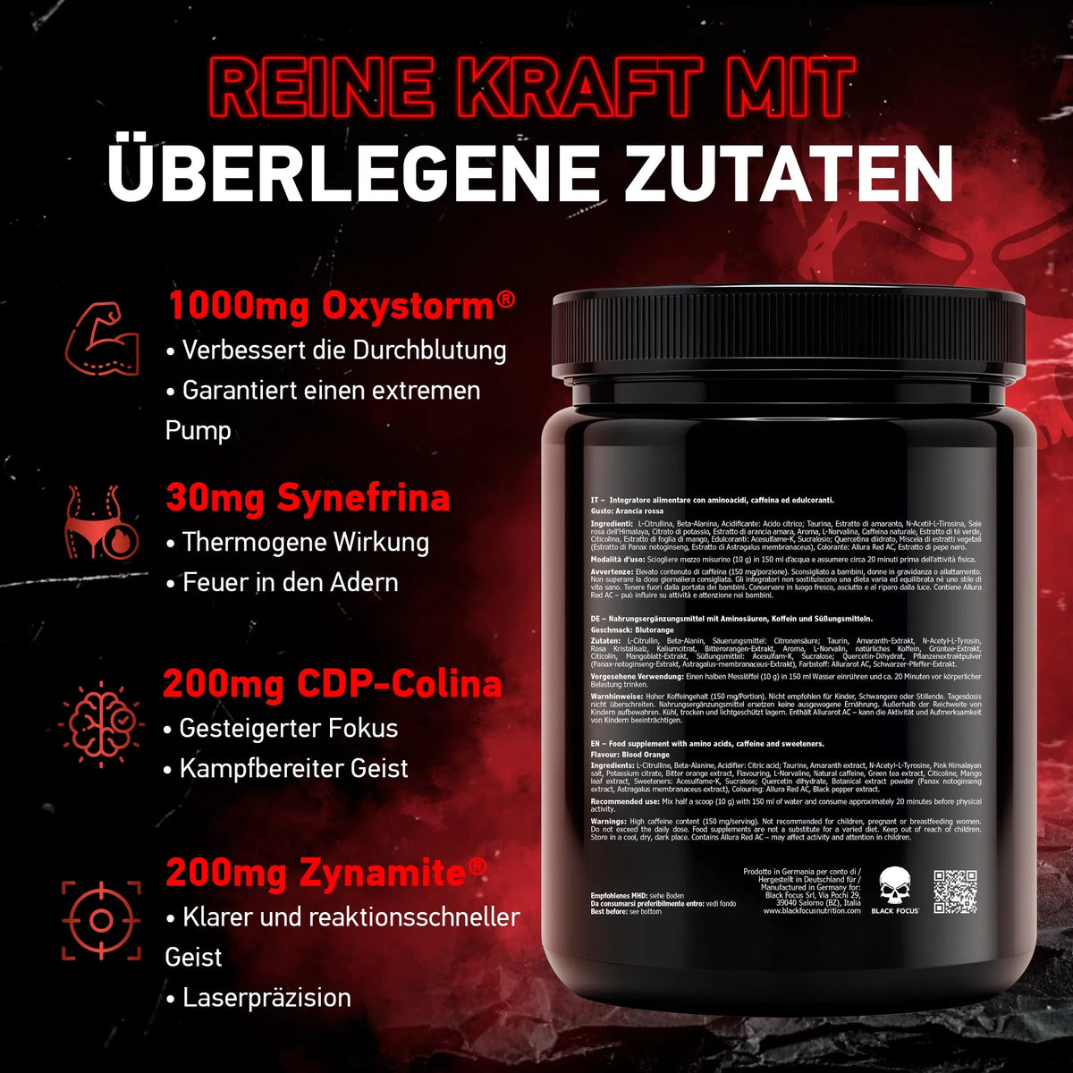 Schwarzes Black Focus Pro 3.0 Extreme Pre-Workout Pulver in 400g, energiereiches Pre-Workout-Produkt für intensive Workouts