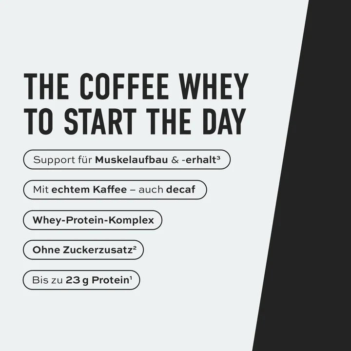 ESN Flexpresso Protein Coffee Probe, proteinreicher Kaffee mit Messgerät, in einer Tasse auf weißem Hintergrund.
