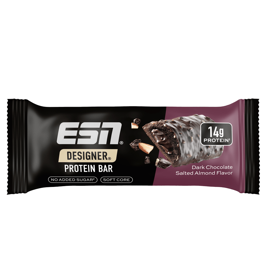 ESN Designer Bar Proteinriegel mit Erdbeer-Joghurt-Geschmack, Riegel mit proteinreicher Füllung und knuspriger Textur.