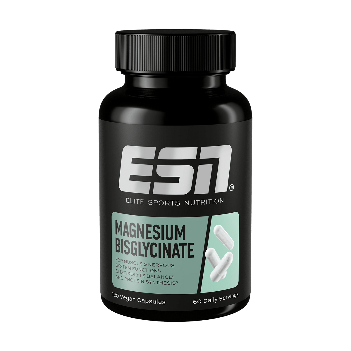 ESN Magnesium Bisglycinate Kapseln für Schlaf und Erholung, 120 Stück, natürliche Nahrungsergänzung in dunkler Verpackung