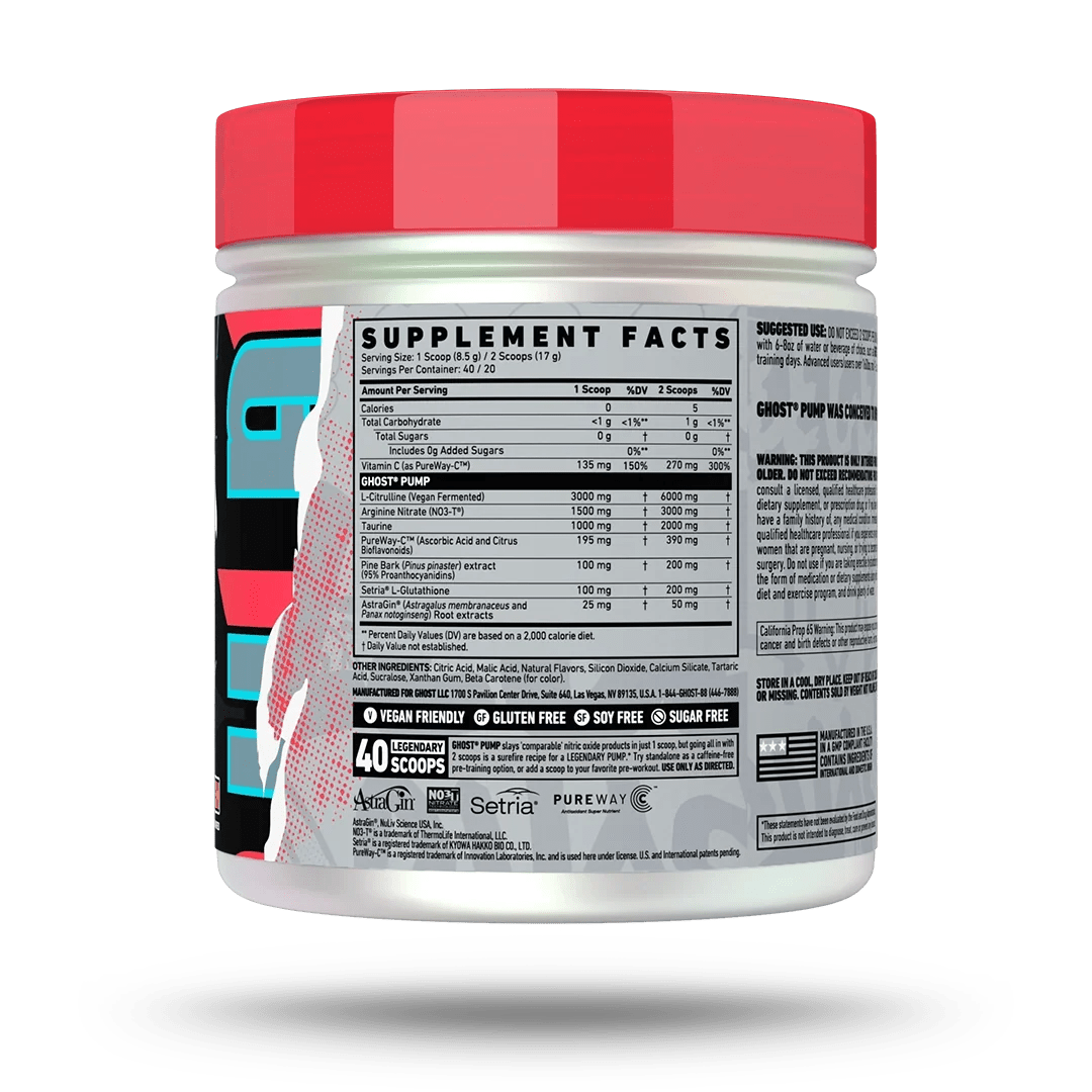 Ghost Pump Pre-Workout Peach, 40 Portionen, energetisches Nahrungsergänzungsmittel mit Pfirsichgeschmack für mehr Leistung beim Training