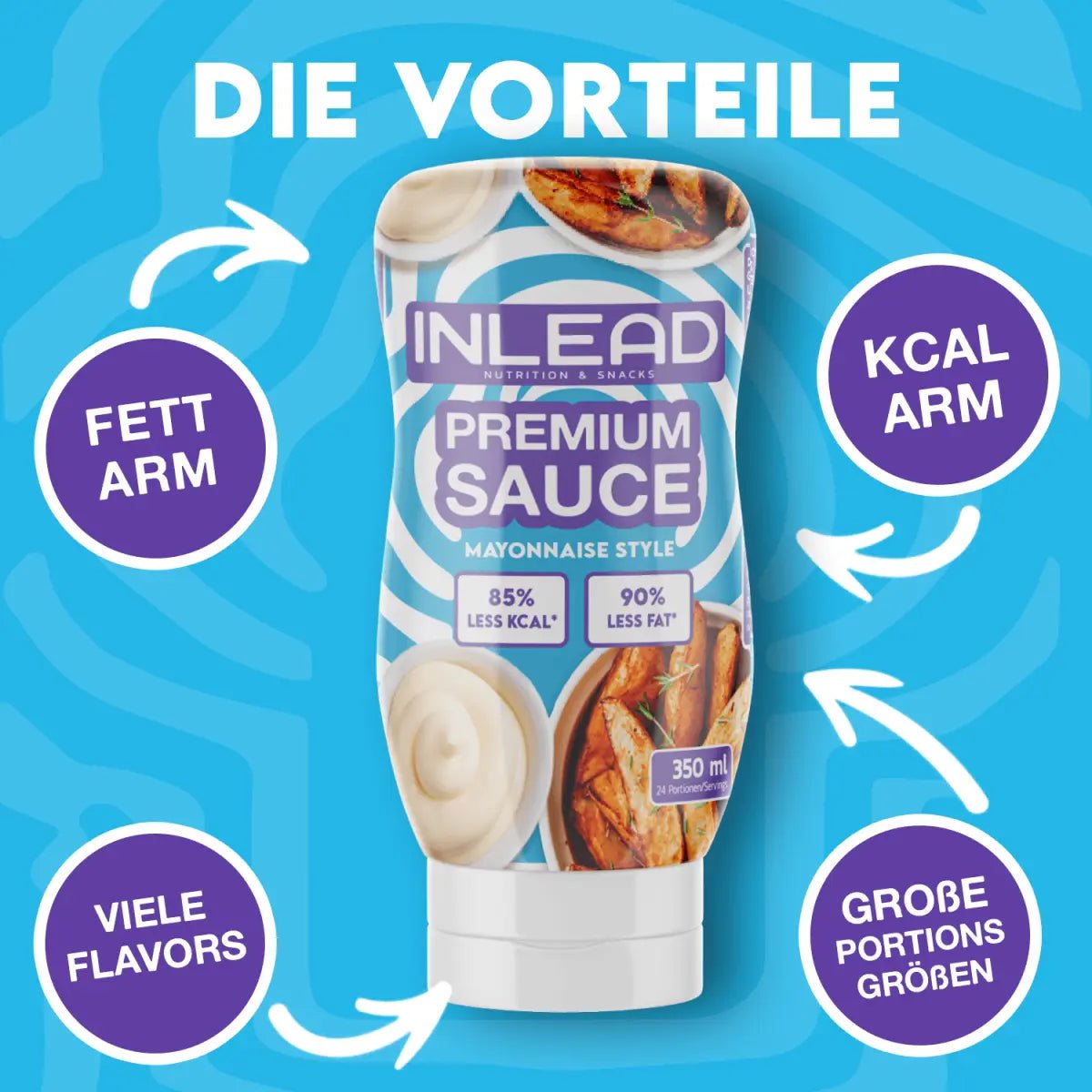 Inlead Nutrition Premium Sauce in 350 ml Flasche, cremige Saucen mit hochwertigem Geschmack, sichtbar in der Flasche