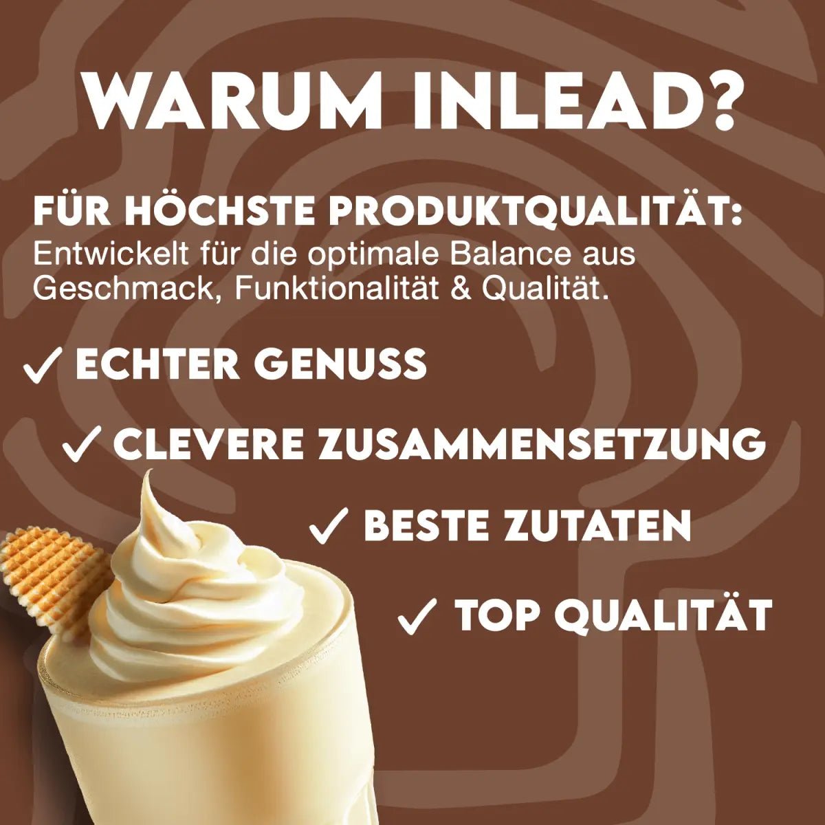 Inlead Whey Protein 1000g in Schokoladen-Nougat-Geschmack, cremige Proteinpulverpackung mit Markenlogo.
