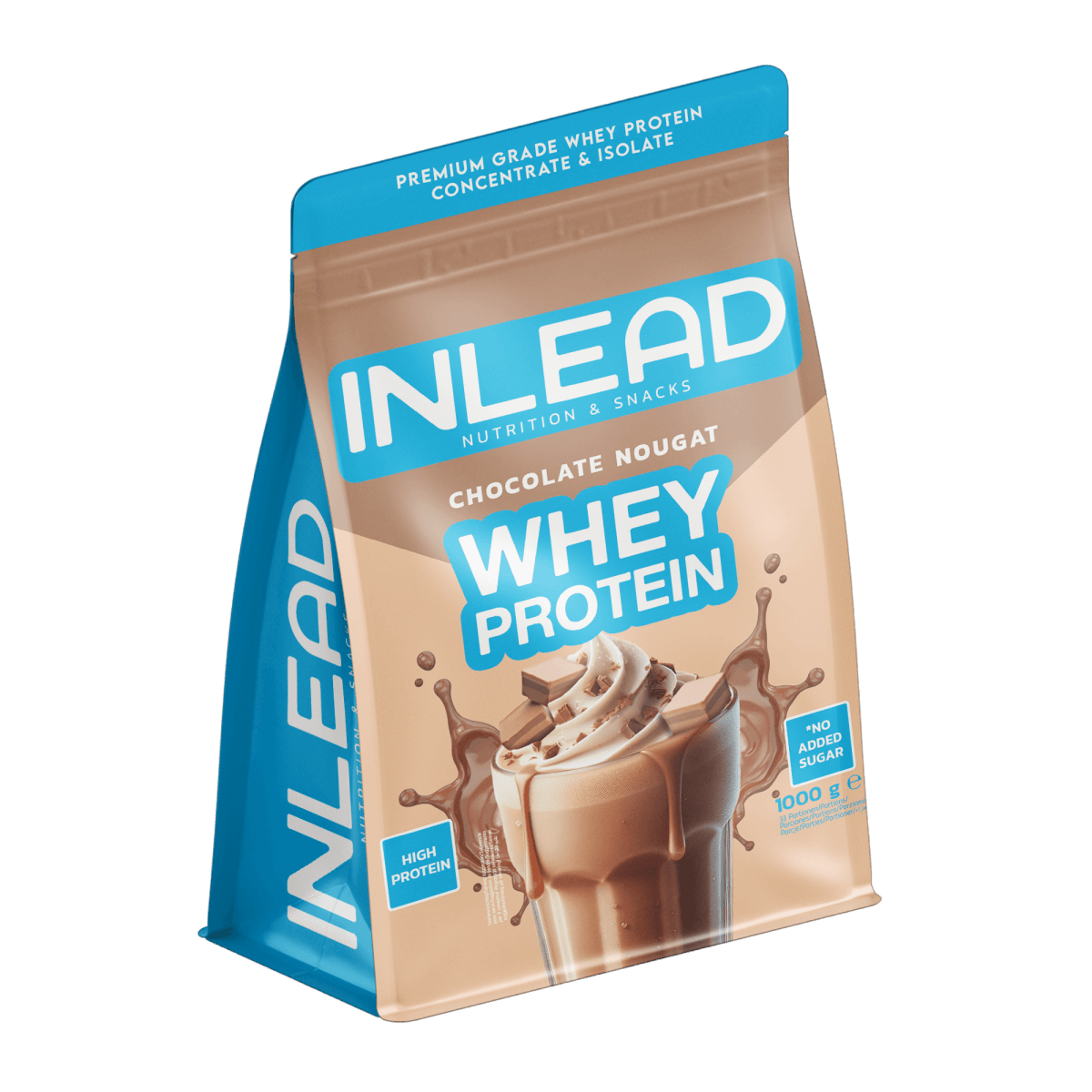 Inlead Whey Protein 1000g mit Schokoladen-Nougat-Geschmack, Pulver für Muskelaufbau und Proteinzufuhr