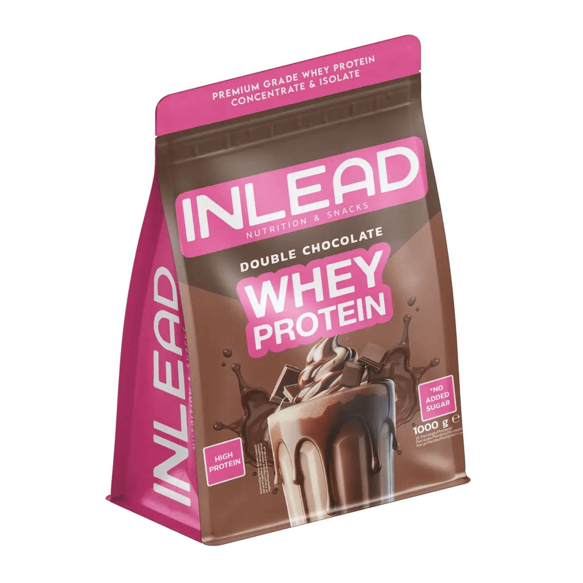 Inlead Whey Protein 1000g mit Schokoladen-Nougat-Geschmack, Pulver für Muskelaufbau und Fitness, in Dose.