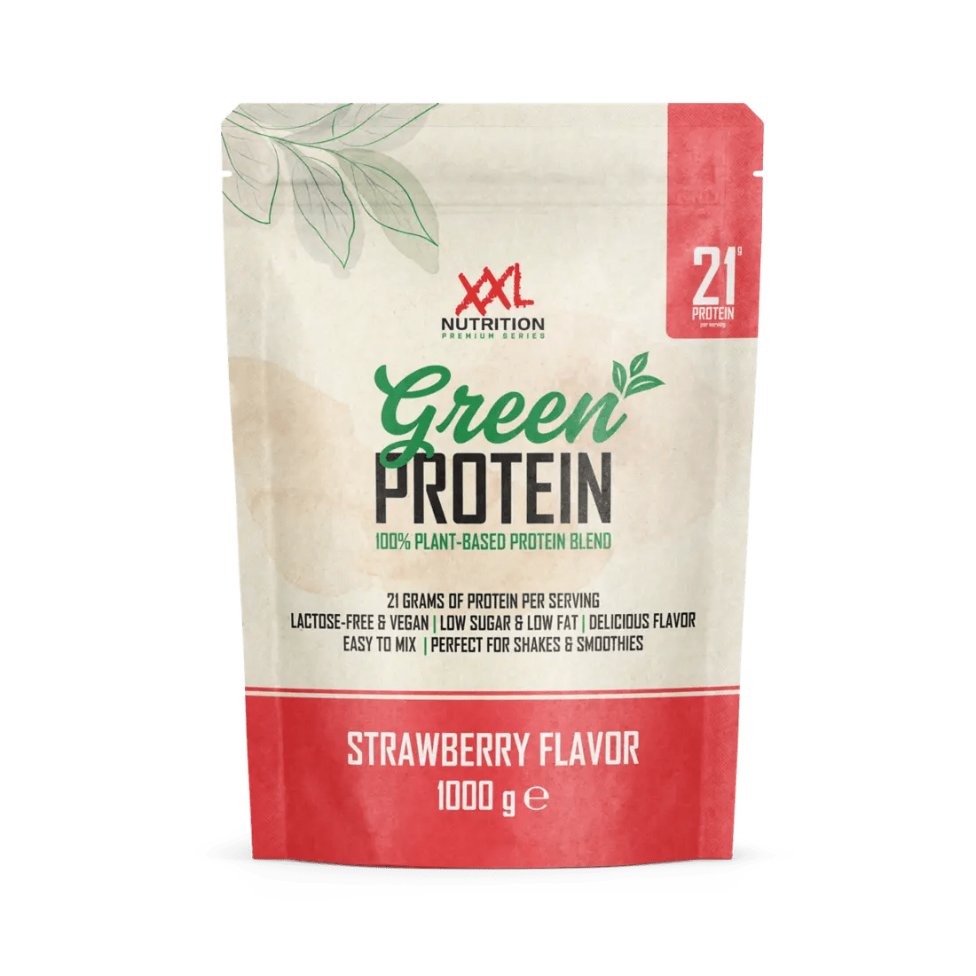 Veganer Green Protein Whey von MAE Nutrition mit Bananengeschmack, in XXL-Nutrition-Verpackung, cremige Konsistenz, Proteinquelle.