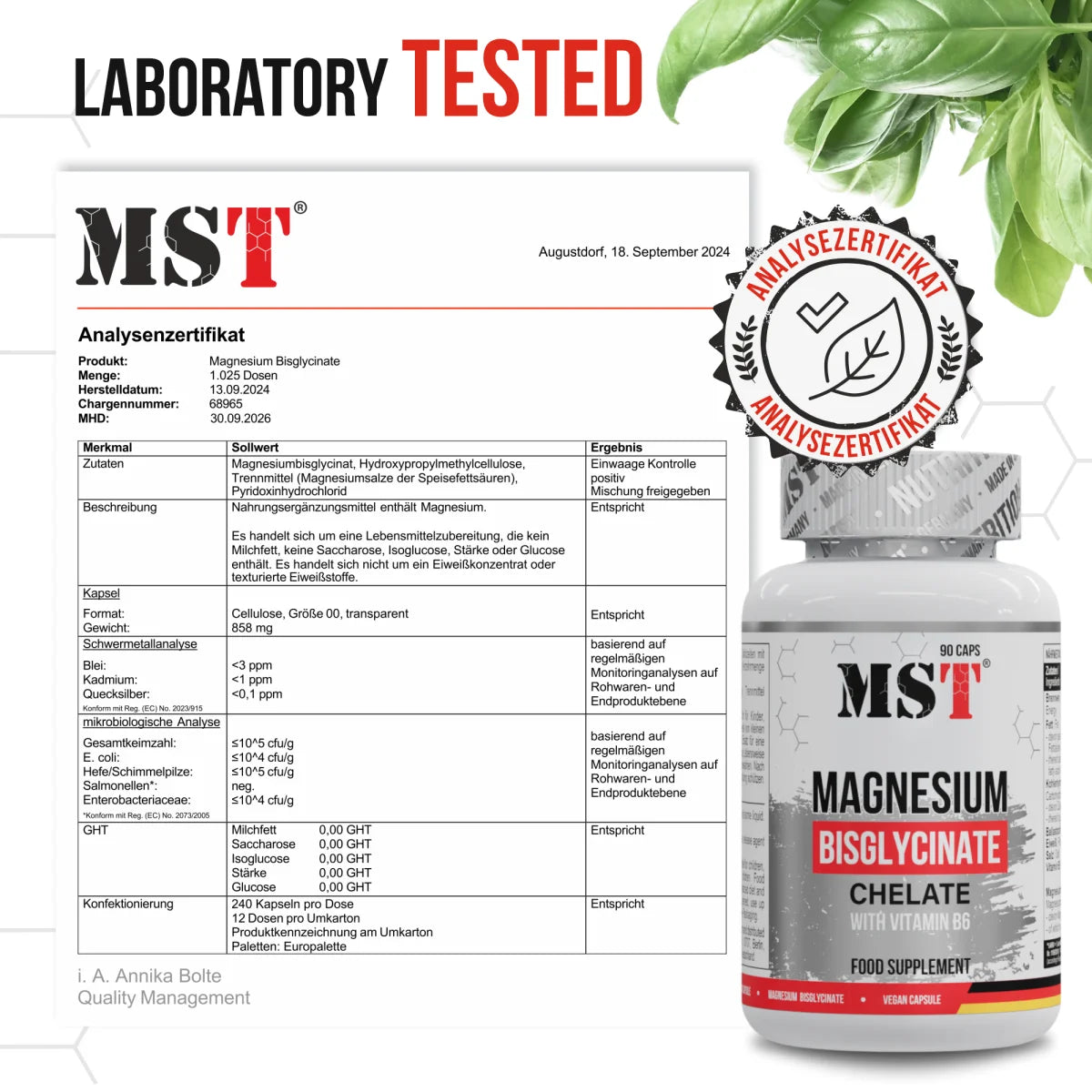 MST Magnesium Bisglycinate Chelate + Vitamin B6 – 90 Kapseln