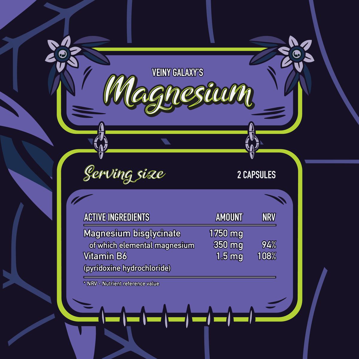 Veiny Galaxy Magnesium Bisglycinat + B6 – 60 Kapseln