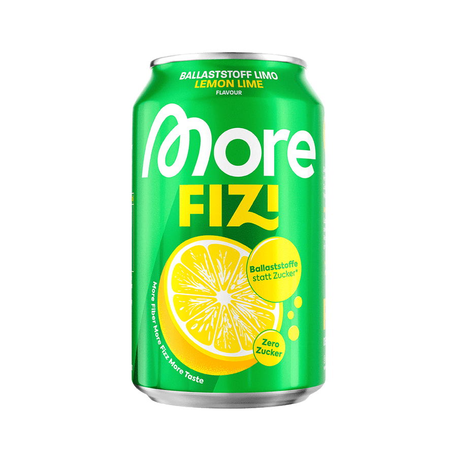 Buntes Getränk in 330ml Flasche von More Nutrition, Fizi Lemon Lime, erfrischend und spritzig für unterwegs