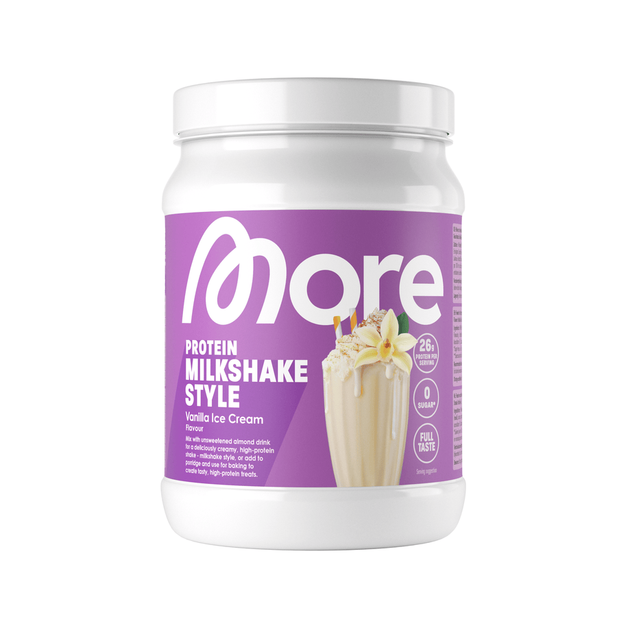 Protein-Milchshake von MORE NUTRITION im Vanille-Eis Geschmack, 360g Packung, cremative und proteinreiche Nahrungsergänzung