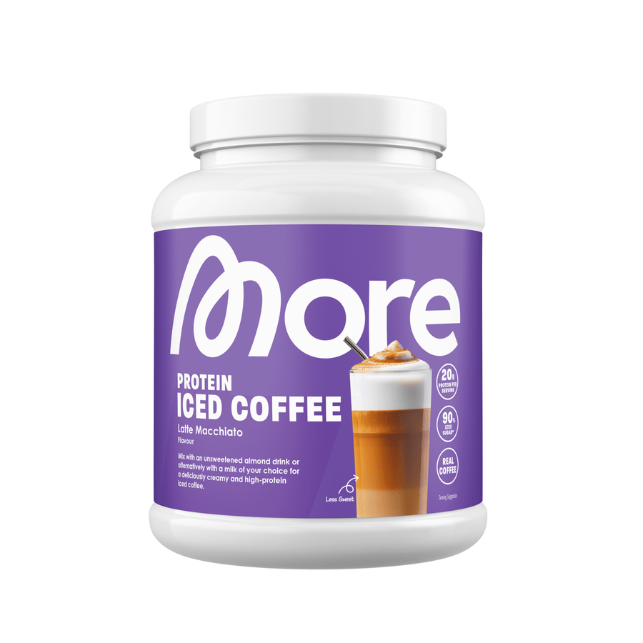 Mehr Nutrition Protein Eiskaffee Latte Macchiato in 500g Beutel, cremiger Kaffee-Protein-Drink mit Milchgeschmack.
