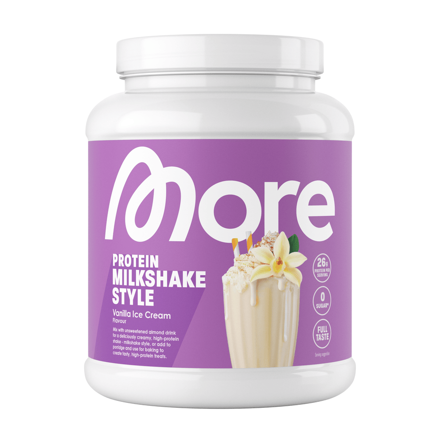 Mehr Nutrition Protein-Milchshake Vanilleeis Geschmack 600g, cremiger Protein-Shake in Flasche mit Vanille-Geschmack.