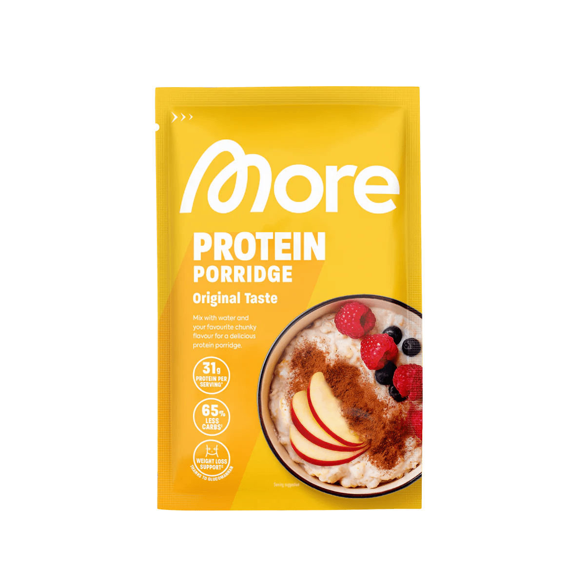 Mehr Protein Porridge Original Geschmack von MORE NUTRITION, Reis-Porridge in 62g Packung, cremig und nahrhaft.