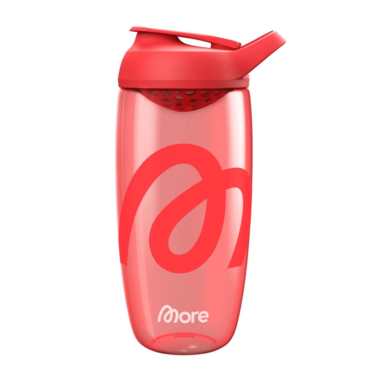 MORE NUTRITION Premium Shaker in Rot, sportlicher Trinkbecher für Protein- und Nahrungsergänzungsmittel, mit robustem Deckel