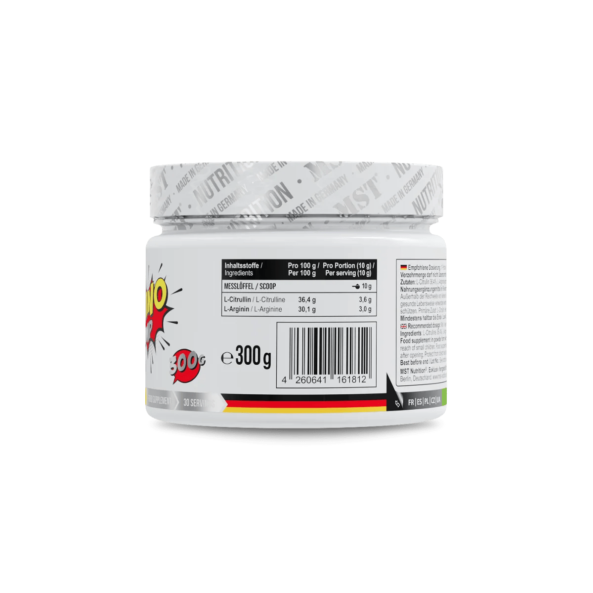 MST Amino Pump 300 g Pulver mit Arginin und Citrullin, Nahrungsergänzung für Muskelsteigerung und Energie.