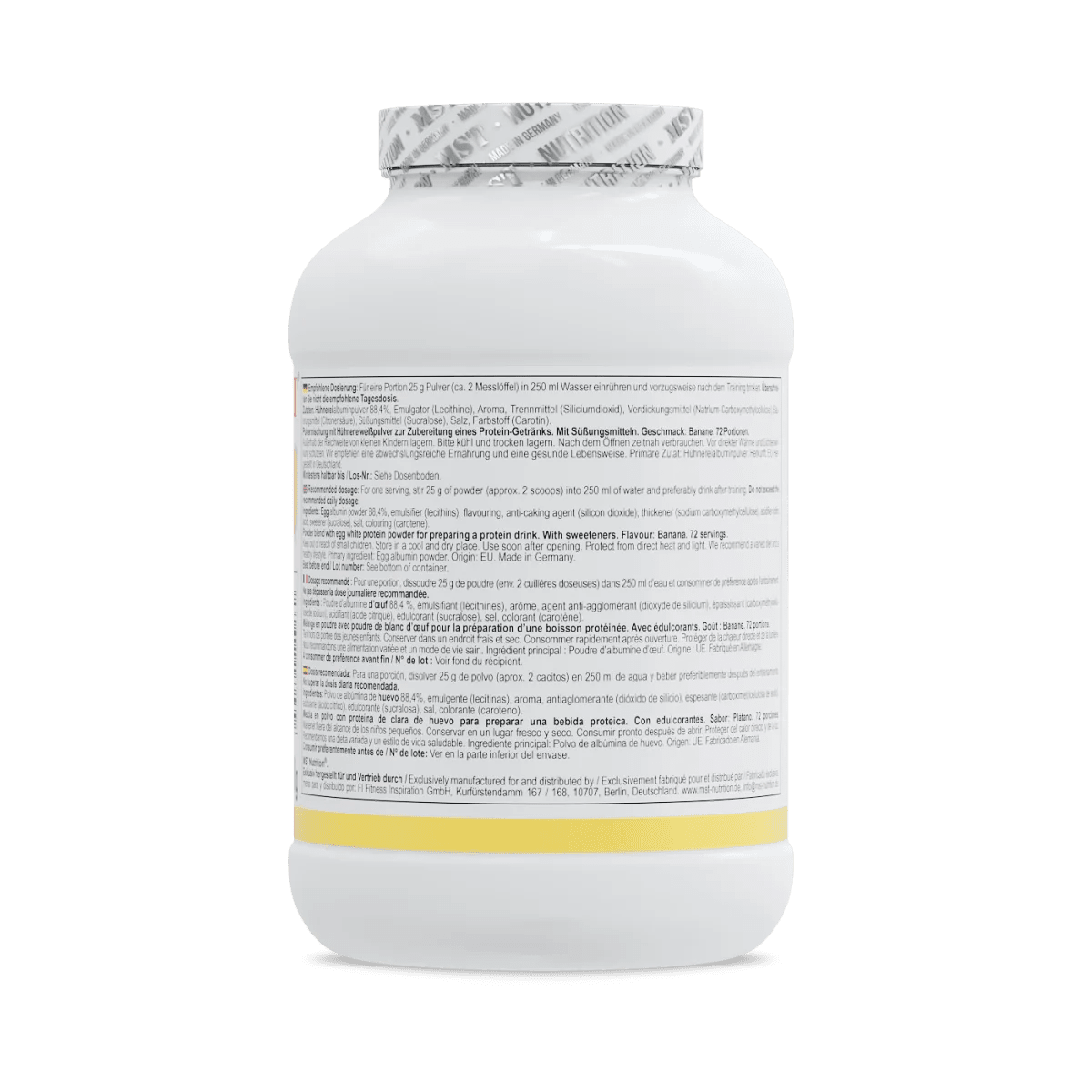 MST Best Egg Protein Banana, Eiweißpulver in 1800 g Dose mit Bananen-Geschmack, hochwertiges Eiweißprodukt von MST