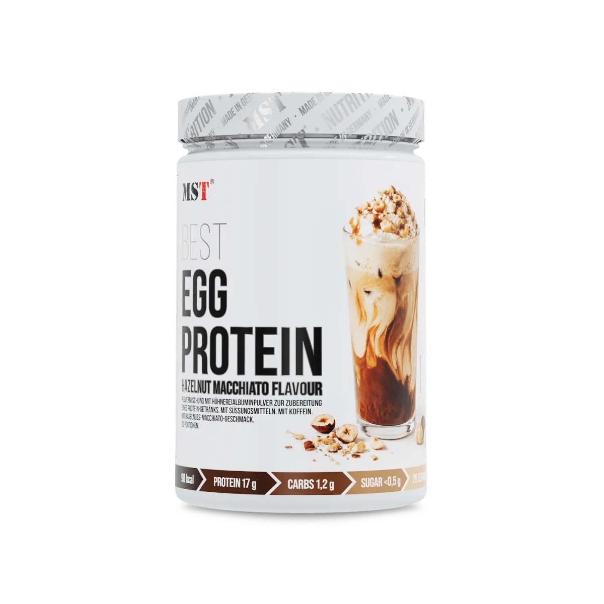 MST Best Egg Protein Haselnuss Macchiato, 500 g, cremige Eiweißquelle mit Haselnuss- und Kaffeenote, für Muskelaufbau und Ernährung