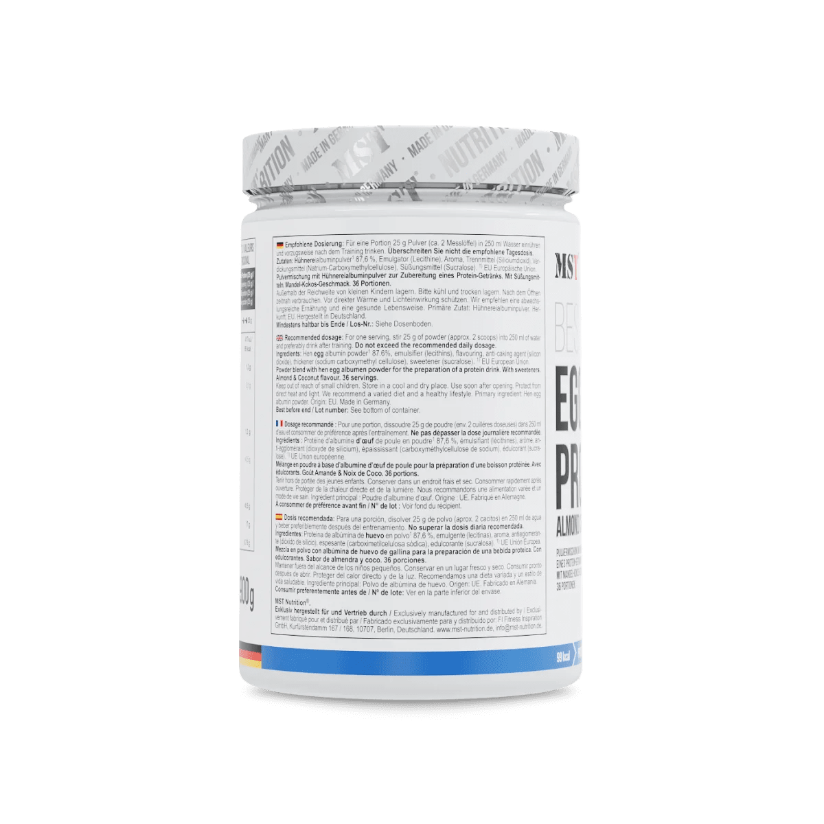 MST Best Egg Protein 900 g mit Mandel-Kokos-Geschmack, cremige Eiweißquelle in Pulverform für Muskelaufbau und Ernährung