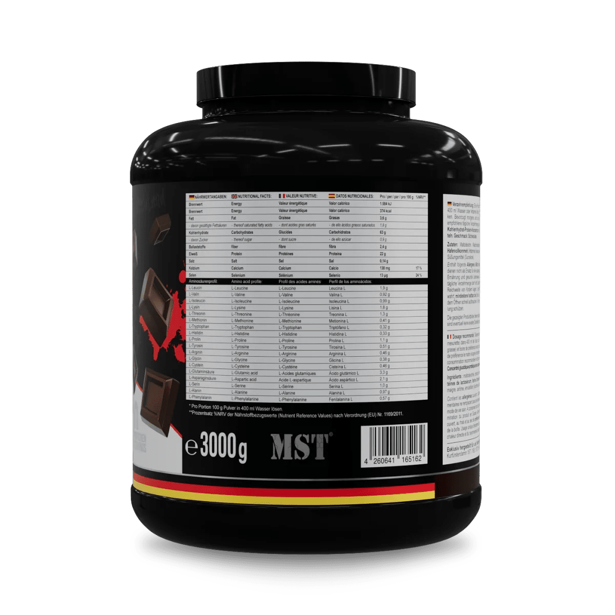 MST Best Mass Gainer 3 kg in Schokolade, Proteinpulver mit hohem Kaloriengehalt für Muskelaufbau und Massezuwachs.